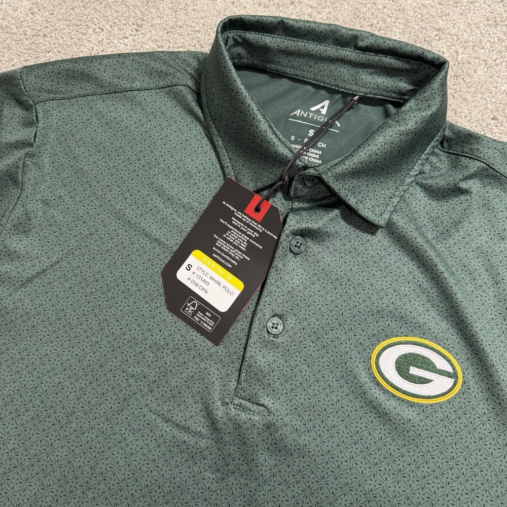 Antigua Green Bay Packers Polo Shirt Mens Sz S Paisley Short Sleeve Golf NFL NWT